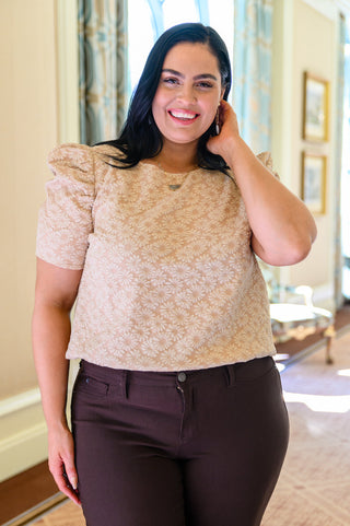 Kelsi Jacquard Puff Sleeve Top In Tan, Ave Shops - A Blissfully Beautiful Boutique