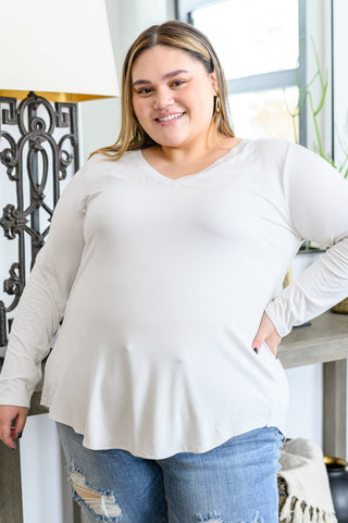 Basics Are Best Long Sleeve V-Neck Top in Bone, Ave Shops - A Blissfully Beautiful Boutique