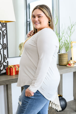 Basics Are Best Long Sleeve V-Neck Top in Bone, Ave Shops - A Blissfully Beautiful Boutique