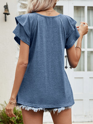 Layered Flutter Sleeve V-Neck Top, Trendsi - A Blissfully Beautiful Boutique