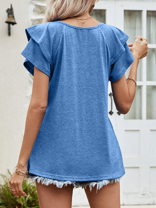 Layered Flutter Sleeve V-Neck Top, Trendsi - A Blissfully Beautiful Boutique