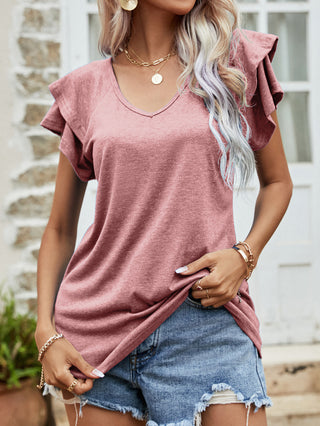Layered Flutter Sleeve V-Neck Top, Trendsi - A Blissfully Beautiful Boutique