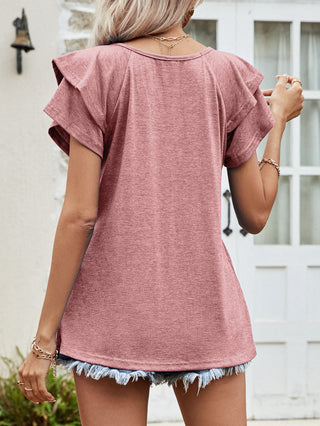 Layered Flutter Sleeve V-Neck Top, Trendsi - A Blissfully Beautiful Boutique