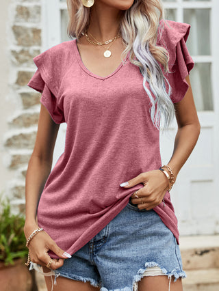 Layered Flutter Sleeve V-Neck Top, Trendsi - A Blissfully Beautiful Boutique