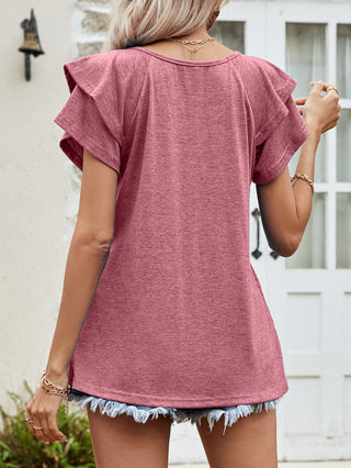 Layered Flutter Sleeve V-Neck Top, Trendsi - A Blissfully Beautiful Boutique