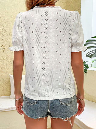 Buttoned V-Neck Flounce Sleeve Top, Trendsi - A Blissfully Beautiful Boutique