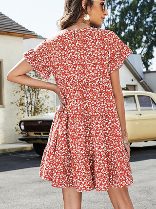 Leopard Short Flounce Sleeve Tiered Dress, Trendsi - A Blissfully Beautiful Boutique