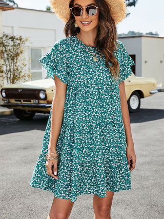 Leopard Short Flounce Sleeve Tiered Dress, Trendsi - A Blissfully Beautiful Boutique