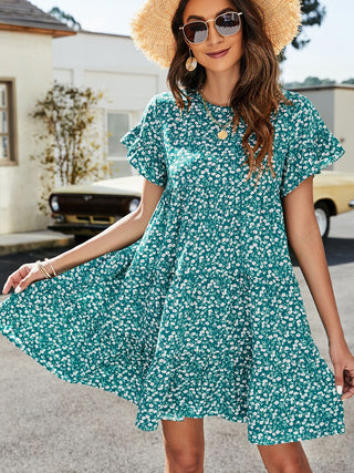Leopard Short Flounce Sleeve Tiered Dress, Trendsi - A Blissfully Beautiful Boutique