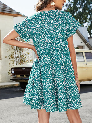 Leopard Short Flounce Sleeve Tiered Dress, Trendsi - A Blissfully Beautiful Boutique