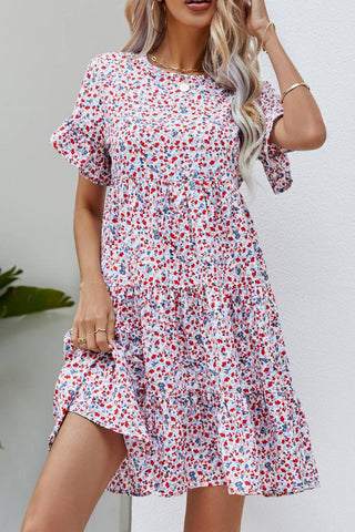 Ditsy Floral Flounce Sleeve Tiered Dress, Trendsi - A Blissfully Beautiful Boutique