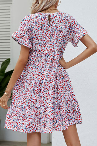 Ditsy Floral Flounce Sleeve Tiered Dress, Trendsi - A Blissfully Beautiful Boutique