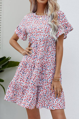 Ditsy Floral Flounce Sleeve Tiered Dress, Trendsi - A Blissfully Beautiful Boutique