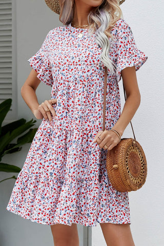 Ditsy Floral Flounce Sleeve Tiered Dress, Trendsi - A Blissfully Beautiful Boutique