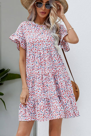 Ditsy Floral Flounce Sleeve Tiered Dress, Trendsi - A Blissfully Beautiful Boutique