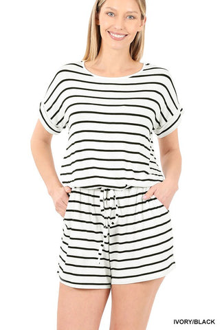 STRIPE ROMPER WITH POCKETS, ZENANA - A Blissfully Beautiful Boutique