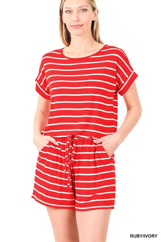 STRIPE ROMPER WITH POCKETS, ZENANA - A Blissfully Beautiful Boutique