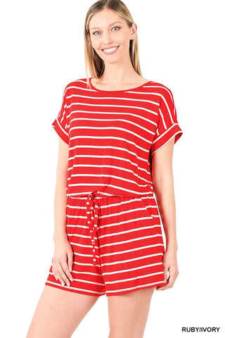 STRIPE ROMPER WITH POCKETS, ZENANA - A Blissfully Beautiful Boutique