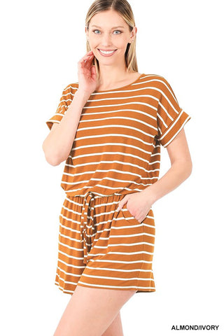 STRIPE ROMPER WITH POCKETS, ZENANA - A Blissfully Beautiful Boutique