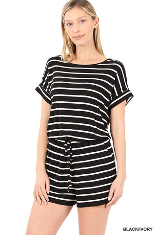 STRIPE ROMPER WITH POCKETS, ZENANA - A Blissfully Beautiful Boutique