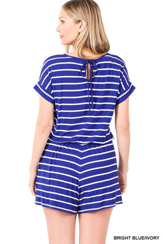 STRIPE ROMPER WITH POCKETS, ZENANA - A Blissfully Beautiful Boutique