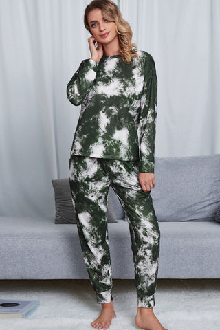 Tie-Dye Crewneck Top and Drawstring Waist Joggers Lounge Set, Trendsi - A Blissfully Beautiful Boutique