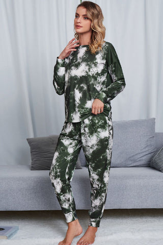 Tie-Dye Crewneck Top and Drawstring Waist Joggers Lounge Set, Trendsi - A Blissfully Beautiful Boutique
