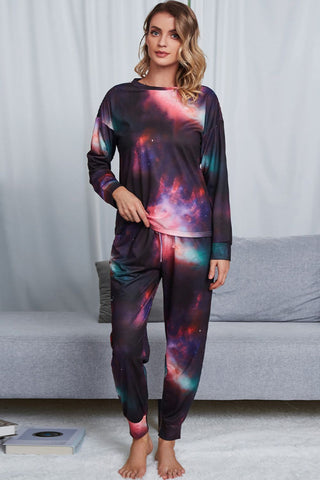 Tie-Dye Crewneck Top and Drawstring Waist Joggers Lounge Set, Trendsi - A Blissfully Beautiful Boutique