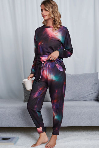Tie-Dye Crewneck Top and Drawstring Waist Joggers Lounge Set, Trendsi - A Blissfully Beautiful Boutique