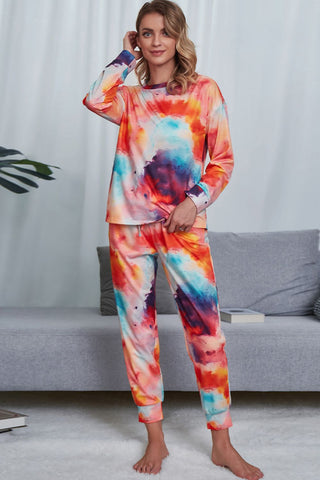 Tie-Dye Crewneck Top and Drawstring Waist Joggers Lounge Set, Trendsi - A Blissfully Beautiful Boutique