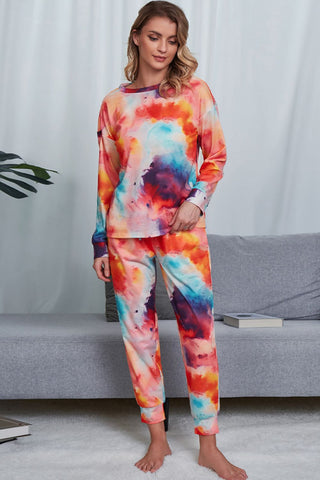 Tie-Dye Crewneck Top and Drawstring Waist Joggers Lounge Set, Trendsi - A Blissfully Beautiful Boutique