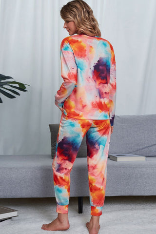 Tie-Dye Crewneck Top and Drawstring Waist Joggers Lounge Set, Trendsi - A Blissfully Beautiful Boutique