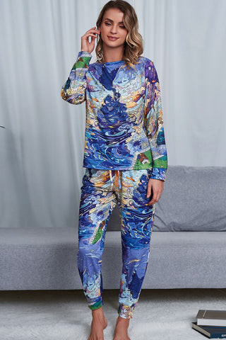 Tie-Dye Crewneck Top and Drawstring Waist Joggers Lounge Set, Trendsi - A Blissfully Beautiful Boutique