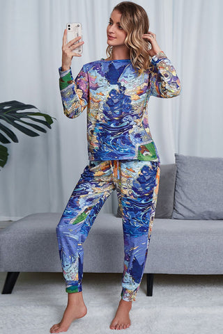 Tie-Dye Crewneck Top and Drawstring Waist Joggers Lounge Set, Trendsi - A Blissfully Beautiful Boutique
