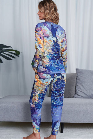 Tie-Dye Crewneck Top and Drawstring Waist Joggers Lounge Set, Trendsi - A Blissfully Beautiful Boutique