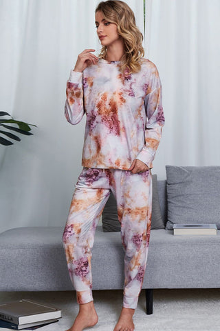 Tie-Dye Crewneck Top and Drawstring Waist Joggers Lounge Set, Trendsi - A Blissfully Beautiful Boutique