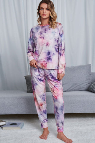 Tie-Dye Crewneck Top and Drawstring Waist Joggers Lounge Set, Trendsi - A Blissfully Beautiful Boutique