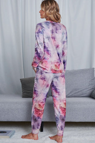Tie-Dye Crewneck Top and Drawstring Waist Joggers Lounge Set, Trendsi - A Blissfully Beautiful Boutique