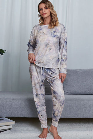 Tie-Dye Crewneck Top and Drawstring Waist Joggers Lounge Set, Trendsi - A Blissfully Beautiful Boutique