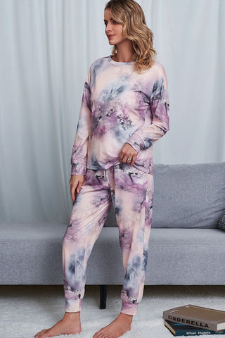 Tie-Dye Crewneck Top and Drawstring Waist Joggers Lounge Set, Trendsi - A Blissfully Beautiful Boutique