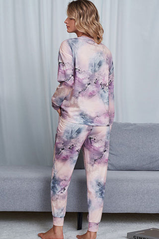 Tie-Dye Crewneck Top and Drawstring Waist Joggers Lounge Set, Trendsi - A Blissfully Beautiful Boutique