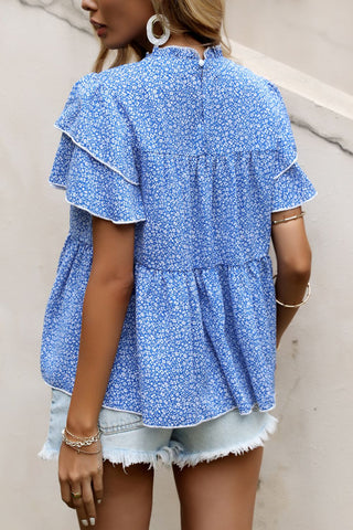 Ditsy Floral Layered Flutter Sleeve Blouse, Trendsi - A Blissfully Beautiful Boutique