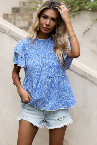Ditsy Floral Layered Flutter Sleeve Blouse, Trendsi - A Blissfully Beautiful Boutique
