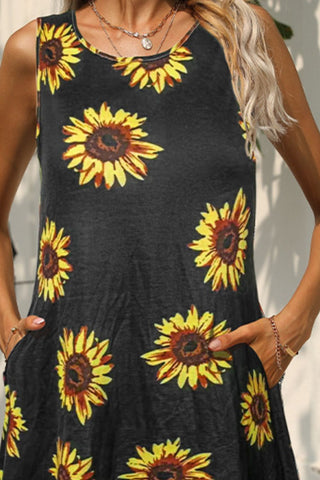 Printed Round Neck Sleeveless Dress with Pockets, Trendsi - A Blissfully Beautiful Boutique