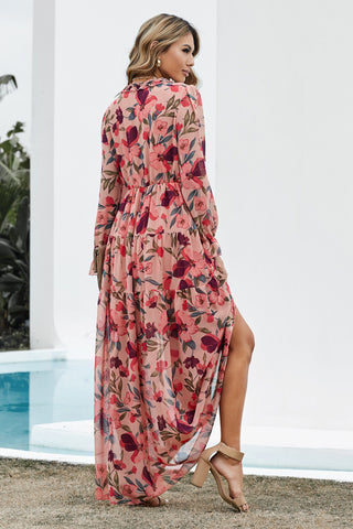 Floral Frill Trim Flounce Sleeve Plunge Maxi Dress, Trendsi - A Blissfully Beautiful Boutique