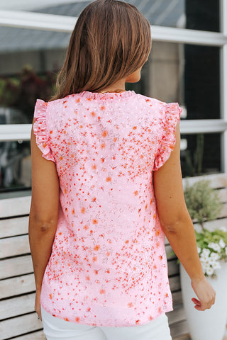 Floral Tie Neck Ruffled Sleeveless Top, Trendsi - A Blissfully Beautiful Boutique
