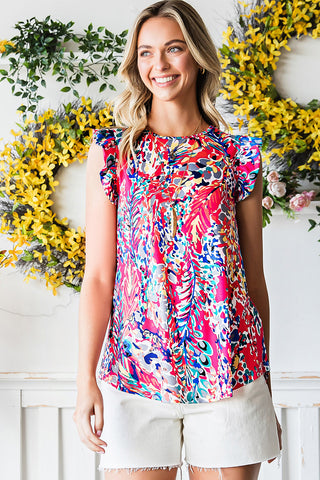 Abstract Print Ruffle Shoulder Top, Trendsi - A Blissfully Beautiful Boutique