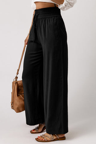 Drawstring Smocked Waist Wide Leg Pants, Trendsi - A Blissfully Beautiful Boutique