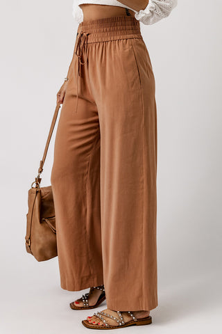 Drawstring Smocked Waist Wide Leg Pants, Trendsi - A Blissfully Beautiful Boutique