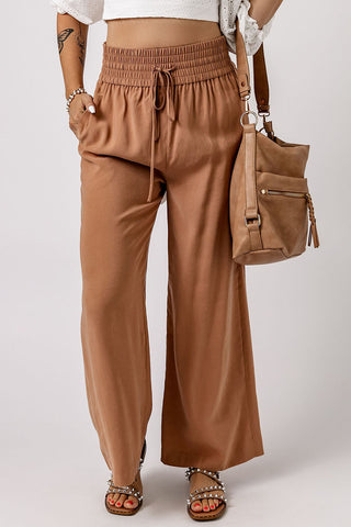 Drawstring Smocked Waist Wide Leg Pants, Trendsi - A Blissfully Beautiful Boutique